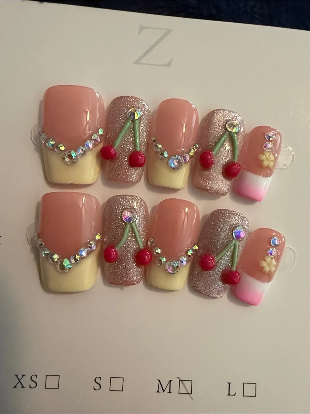 Pink Cherry Accent handmade acrylic Press-On Nails